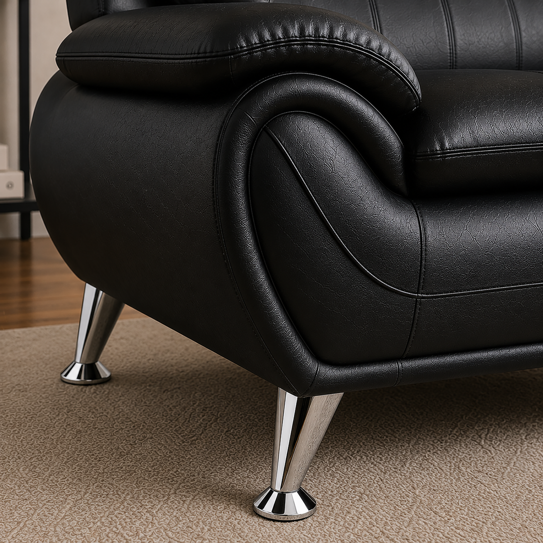 Gilan 3-Piece Sofa Set In Faux Leather Upholstery - Black