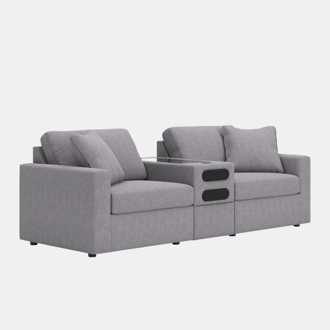92104S13 Modmax 3-Piece Fabric Modular Loveseat With Audio System Console - Granite | Signature Design By Ashley