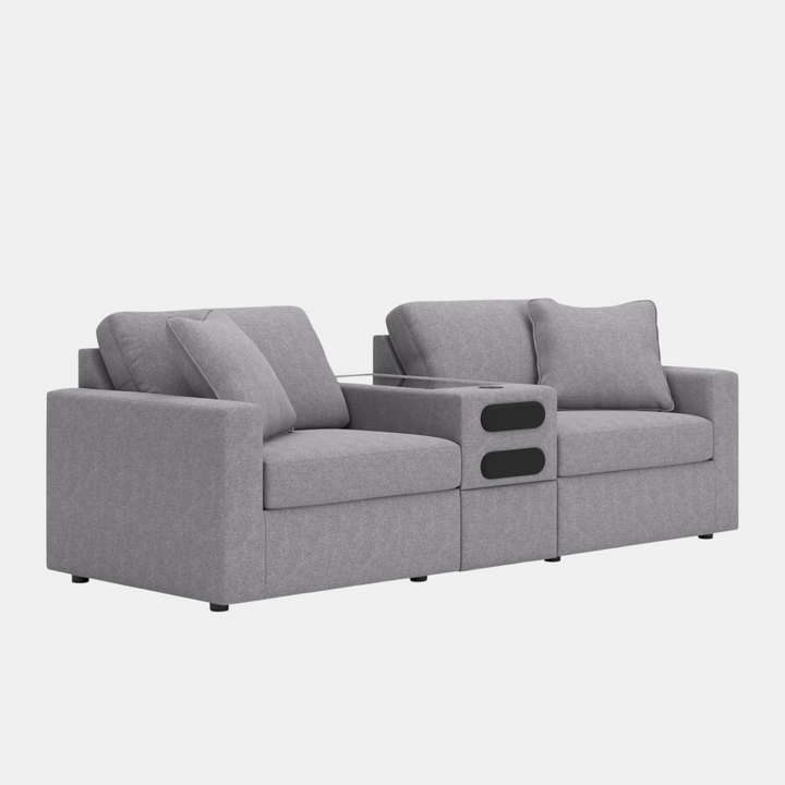 92104S13 Modmax 3-Piece Fabric Modular Loveseat With Audio System Console - Granite | Signature Design By Ashley