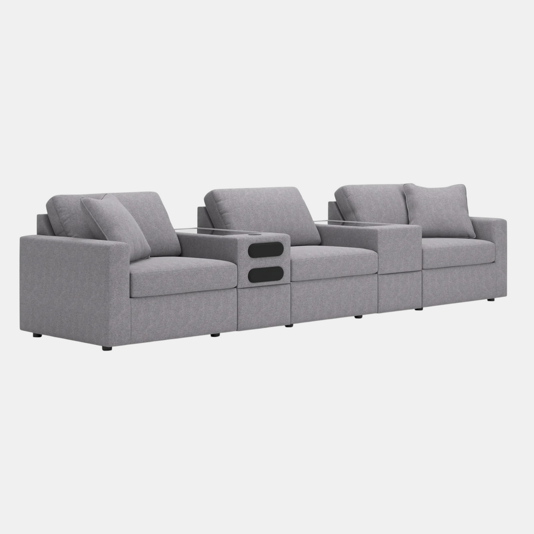 92104S64 Modmax 5-Piece Fabric Modular Sofa With Storage &amp; Audio System Console - Granite | Signature Design By Ashley