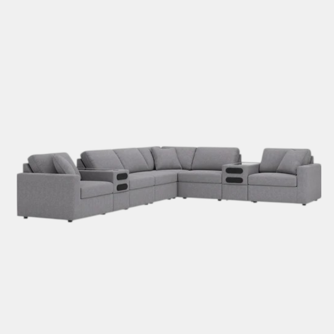 92104S16 Modmax 8-Piece Fabric Sectional Sofa With Audio System Console - Granite | Signature Design By Ashley