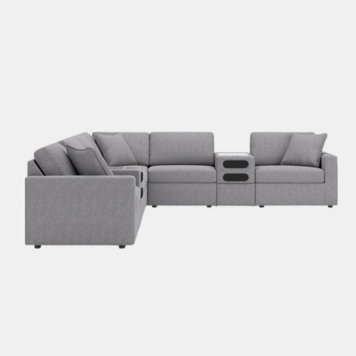 92104S16 Modmax 8-Piece Fabric Sectional Sofa With Audio System Console - Granite | Signature Design By Ashley