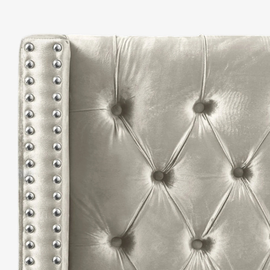 Suzon Cream Velvet Upholstered Platform Bed Frame With Button-Tufted Headboard