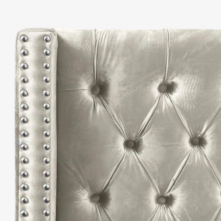 Suzon Cream Velvet Upholstered Platform Bed Frame With Button-Tufted Headboard