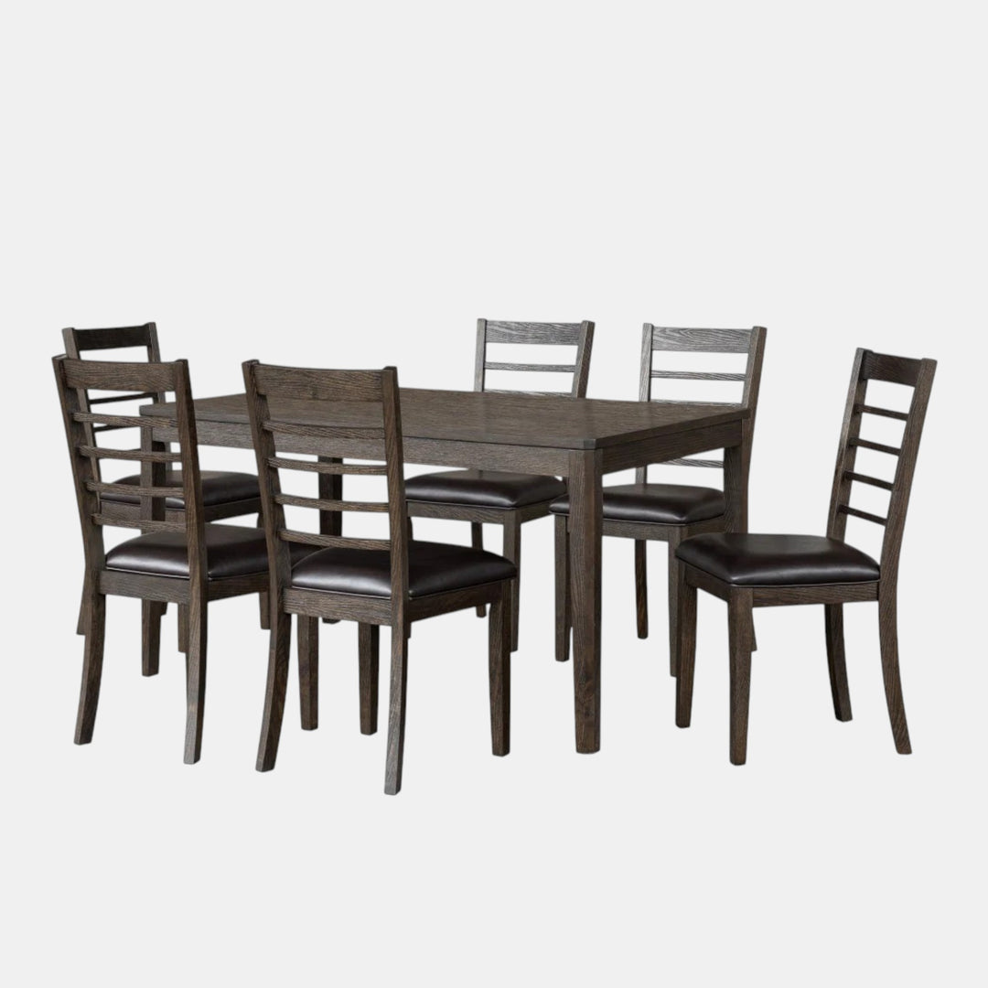 Ravenwood Espresso Dining Table Set For 6 With Fabric Upholstered Chairs