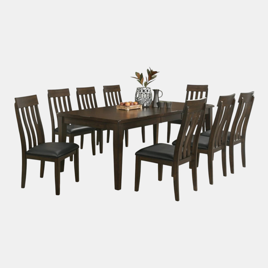 Pike Wooden Dining Table Set For 6 With Fabric Upholstered Chairs - Brown