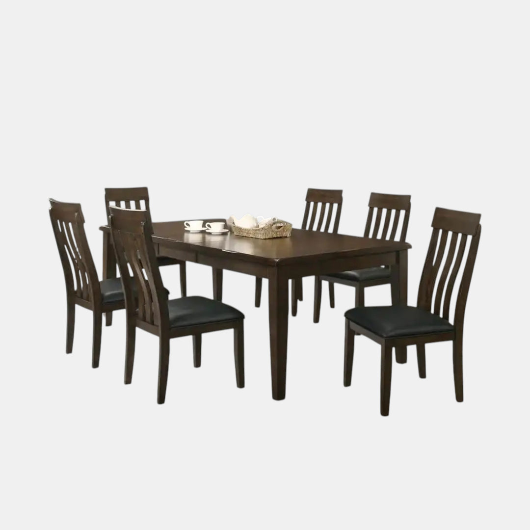 Pike Wooden Dining Table Set For 6 With Fabric Upholstered Chairs - Brown