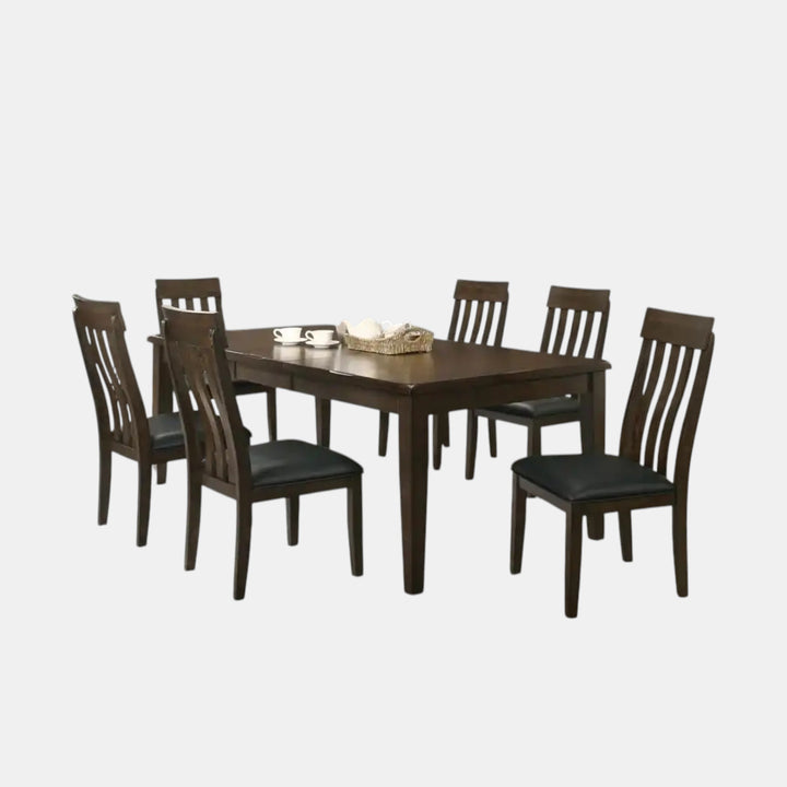 Pike Wooden Dining Table Set For 6 With Fabric Upholstered Chairs - Brown