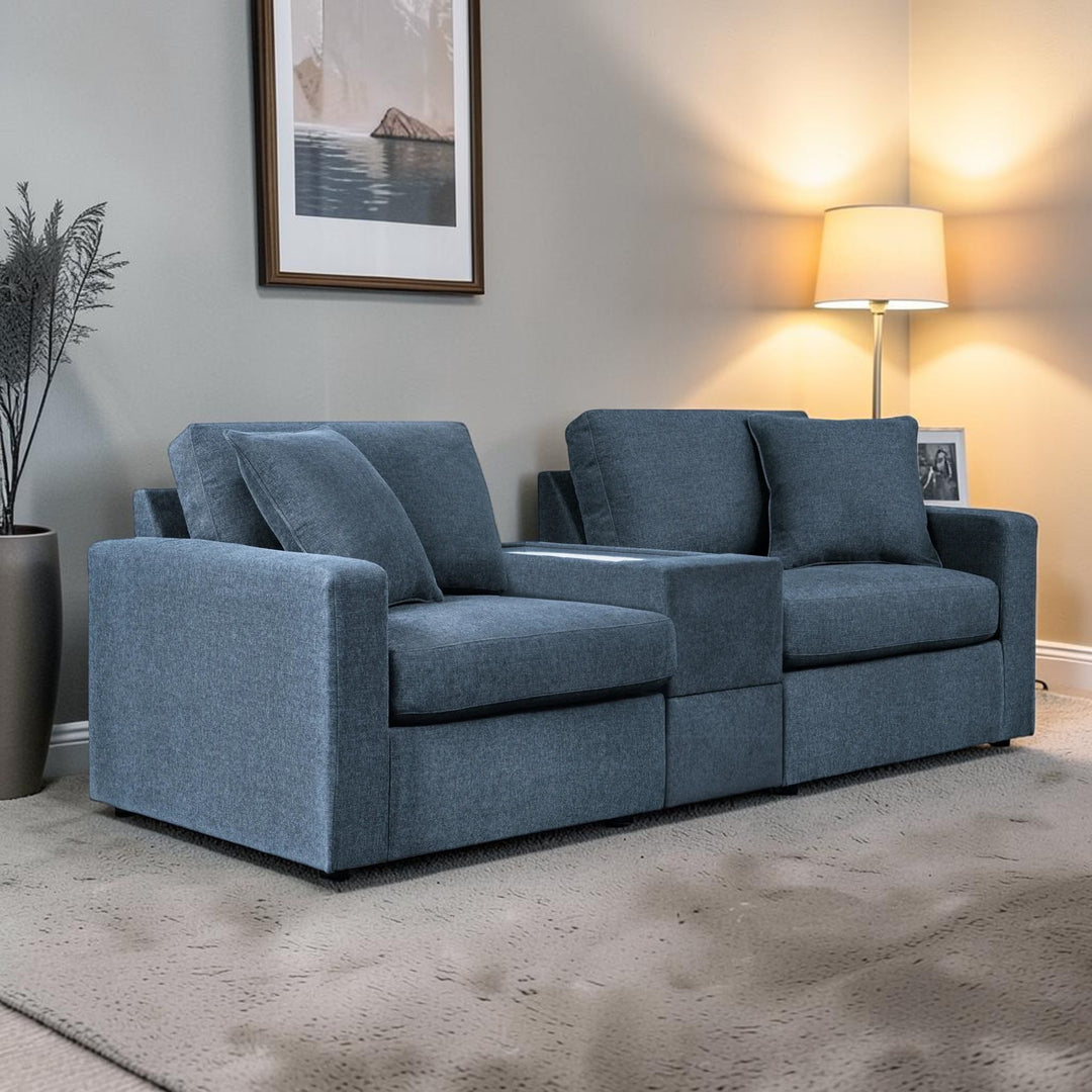 92101S3 Modmax 3-Piece Fabric Modular Loveseat With Storage Console - Ink | Signature Design By Ashley
