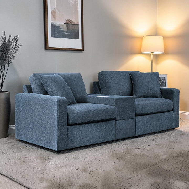 92101S3 Modmax 3-Piece Fabric Modular Loveseat With Storage Console - Ink | Signature Design By Ashley
