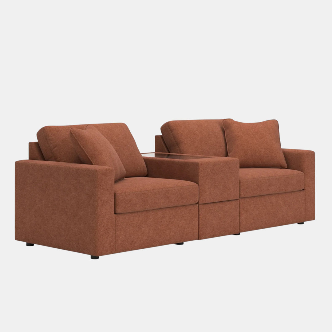 92102S3 Modmax 3-Piece Fabric Modular Loveseat With Storage Console - Spice | Signature Design By Ashley