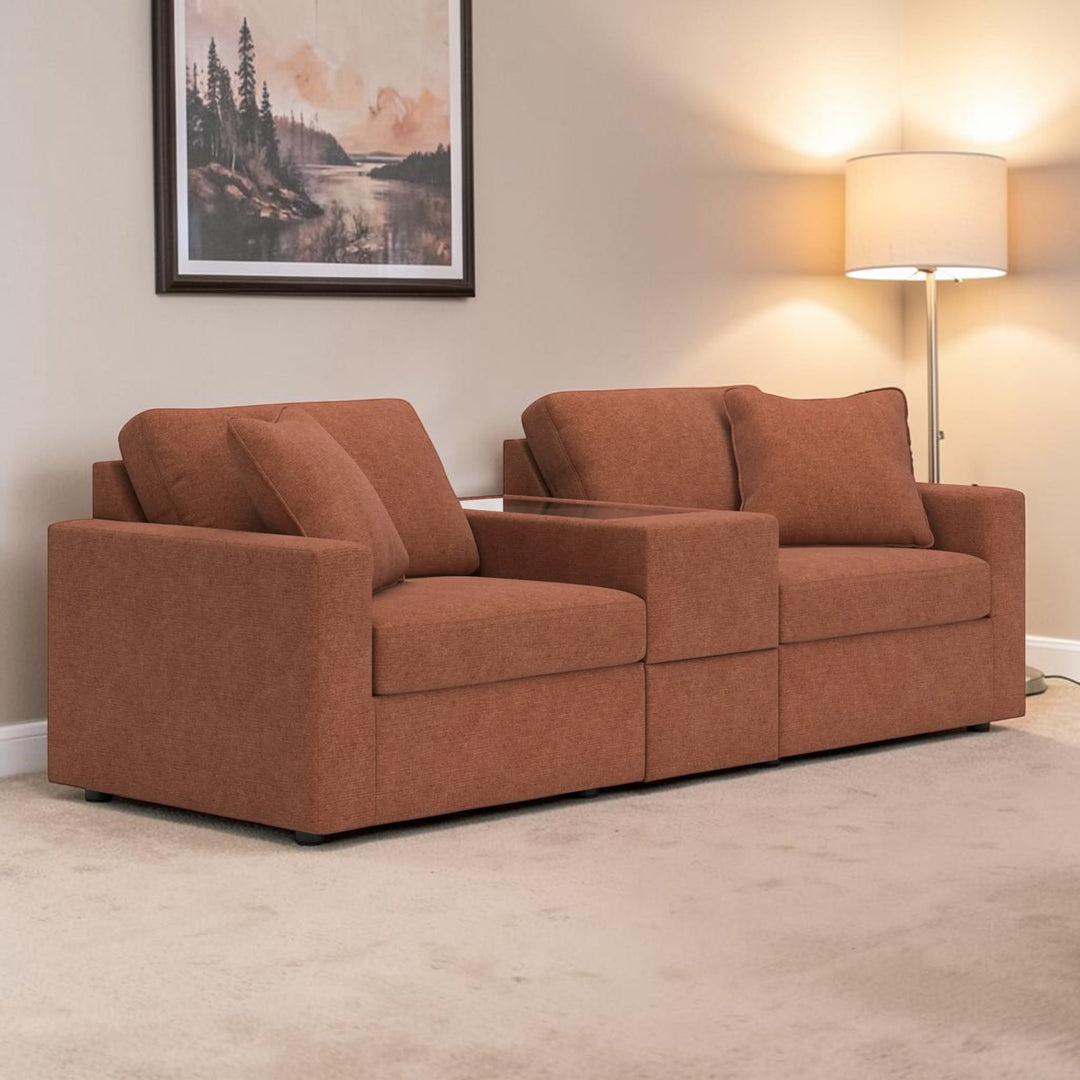 92102S3 Modmax 3-Piece Fabric Modular Loveseat With Storage Console - Spice | Signature Design By Ashley