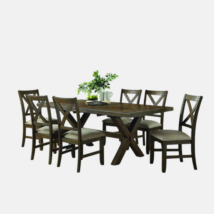 Virgo Brown Dining Table Set For 6 With Fabric Upholstered Chairs