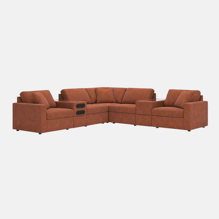 92102S69 Modmax 7-Piece Fabric Sectional Sofa With Storage &amp; Audio System Console - Spice | Signature Design By Ashley