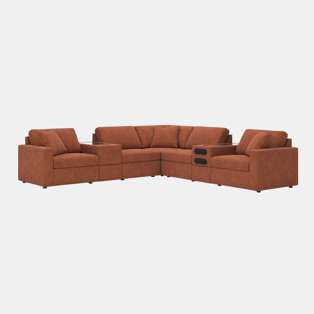 92102S30 Modmax 8-Piece Fabric Sectional Sofa With Storage &amp; Audio System Console - Spice | Signature Design By Ashley