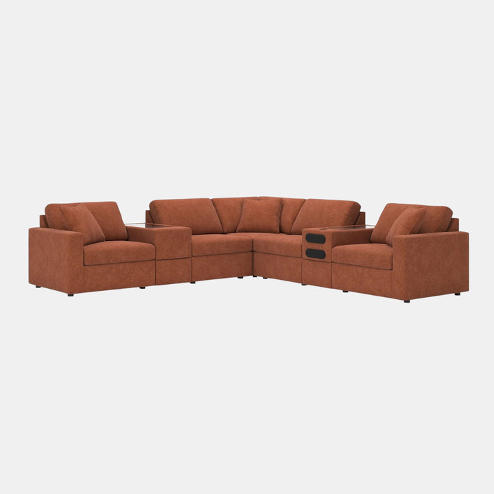 92102S30 Modmax 8-Piece Fabric Sectional Sofa With Storage &amp; Audio System Console - Spice | Signature Design By Ashley