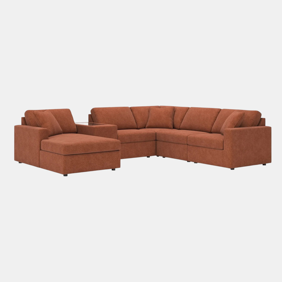 Modmax 6-Piece Fabric Sectional Sofa With Corner Chaise &amp; Storage Console- Spice | Signature Design By Ashley