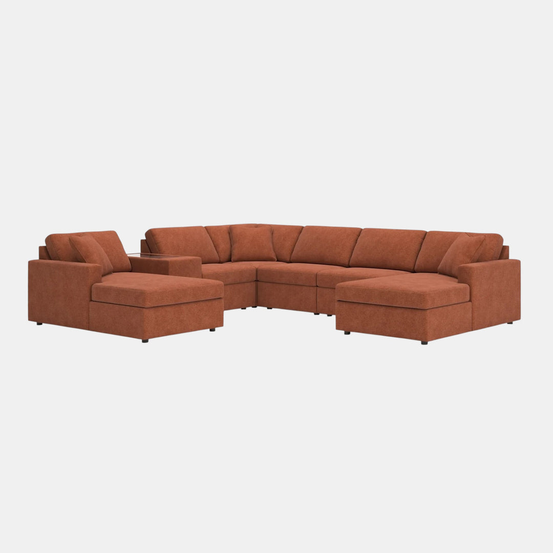 92102S54 Modmax 7-Piece Fabric Sectional Sofa With Dual Chaise &amp; Storage Console- Spice | Signature Design By Ashley