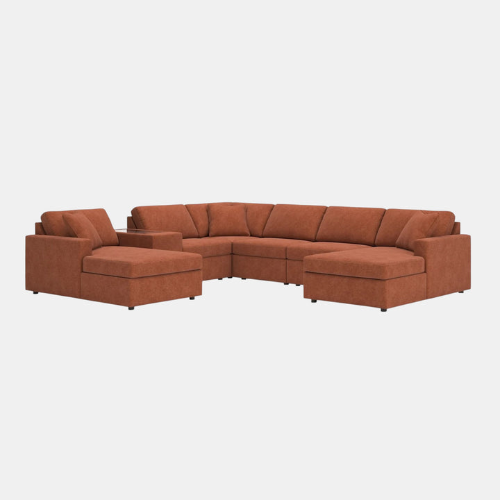 92102S54 Modmax 7-Piece Fabric Sectional Sofa With Dual Chaise &amp; Storage Console- Spice | Signature Design By Ashley