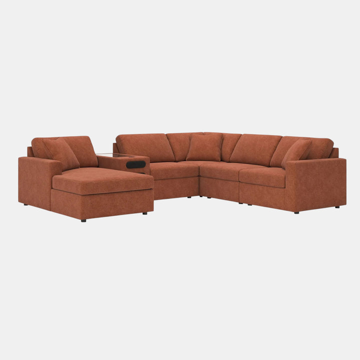 Modmax 6-Piece Fabric Sectional Sofa With Corner Chaise &amp; Audio System Console - Spice | Signature Design By Ashley