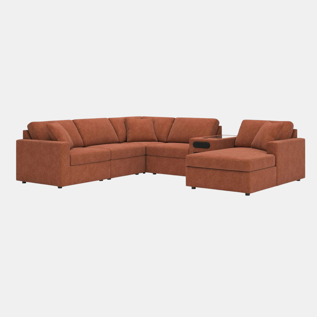 Modmax 6-Piece Fabric Sectional Sofa With Corner Chaise &amp; Audio System Console - Spice | Signature Design By Ashley
