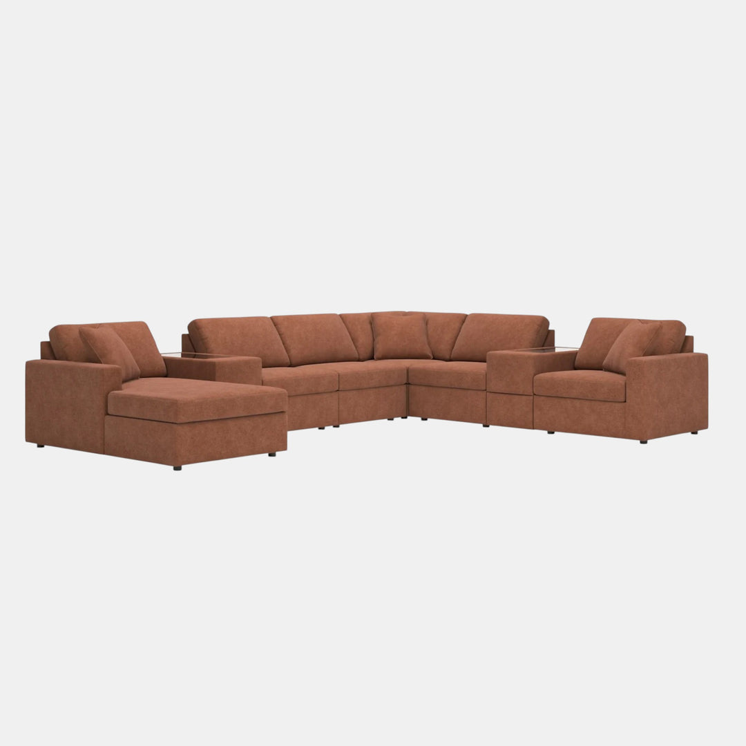 Modmax 8-Piece Fabric Sectional Sofa With Corner Chaise &amp; Storage Console - Spice | Signature Design By Ashley