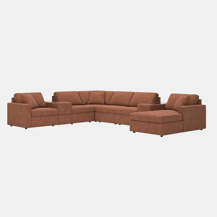 Modmax 8-Piece Fabric Sectional Sofa With Corner Chaise &amp; Storage Console - Spice | Signature Design By Ashley