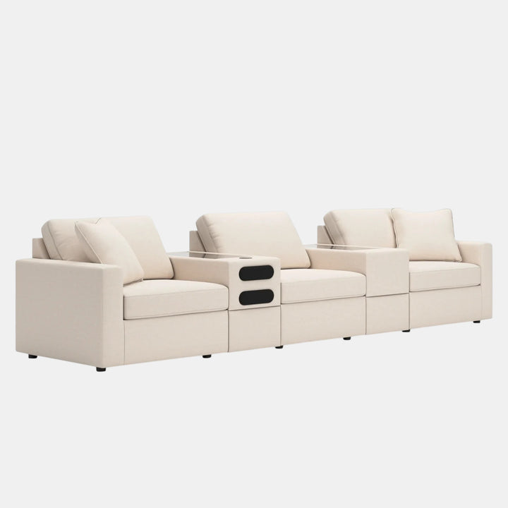 92103S64 Modmax 5-Piece Fabric Modular Sofa With Storage &amp; Audio System Console - Oyster | Signature Design By Ashley