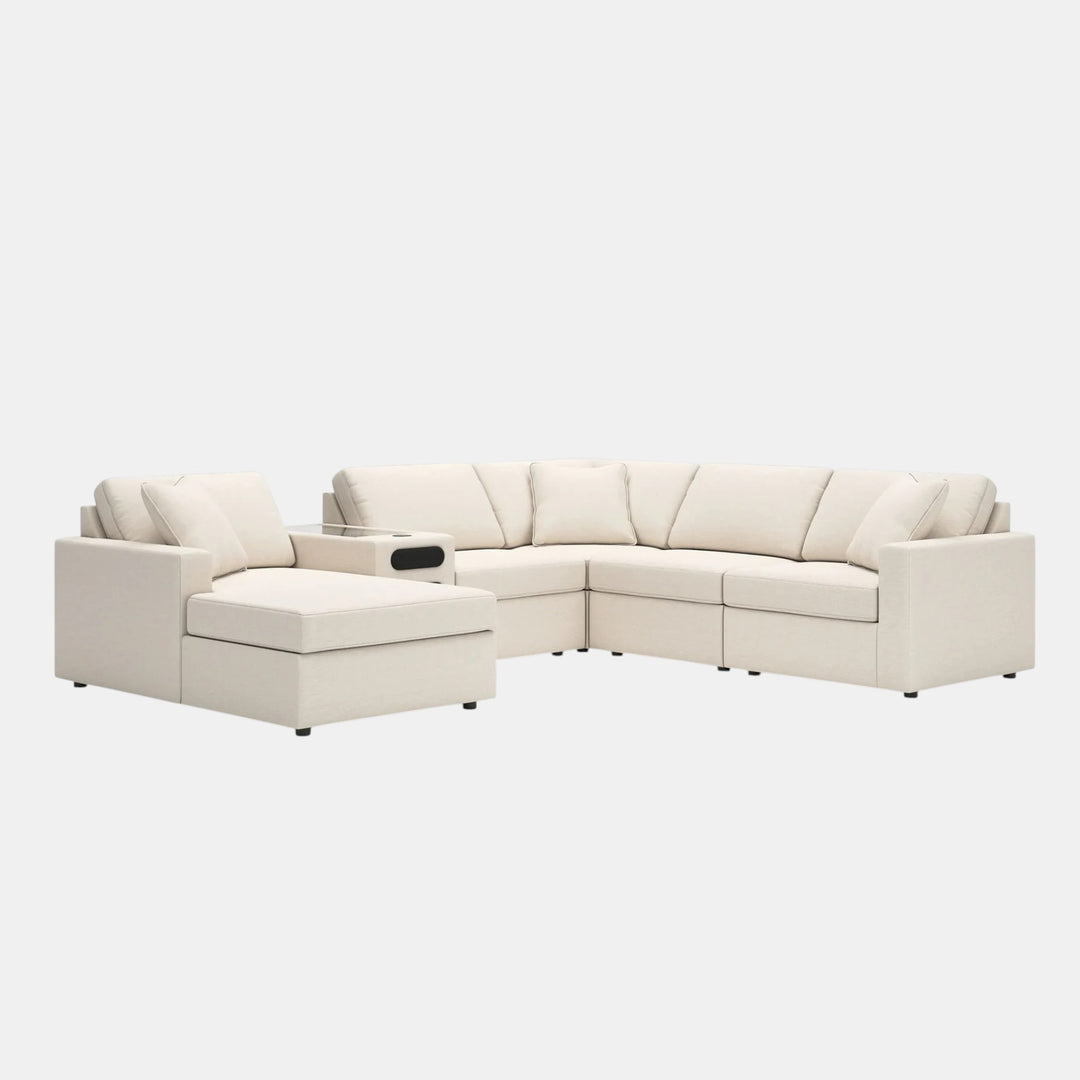 Modmax 6-Piece Fabric Sectional Sofa With Corner Chaise &amp; Audio System Console - Oyster | Signature Design By Ashley