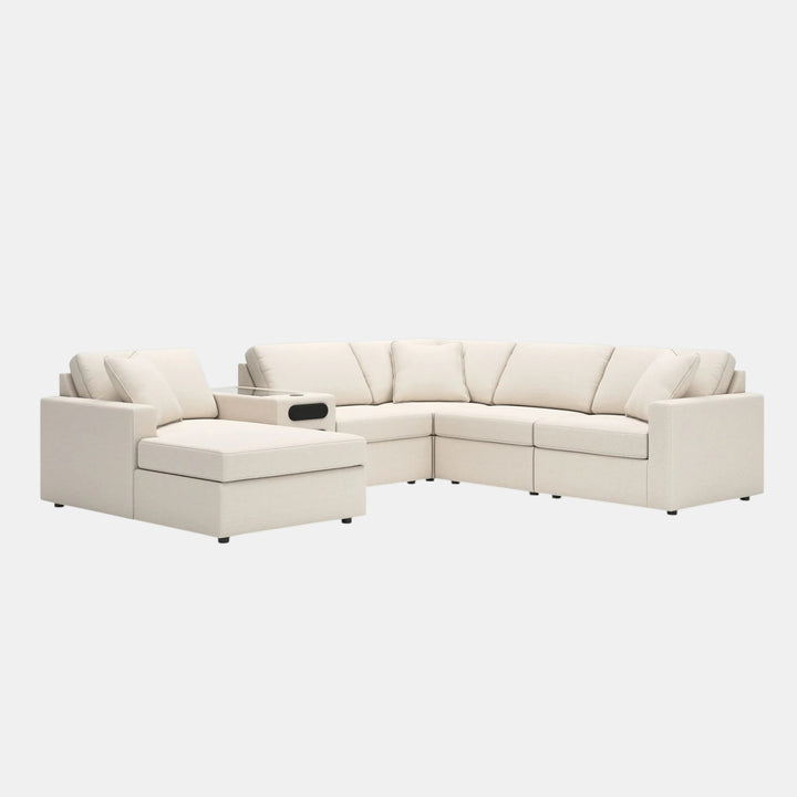 Modmax 6-Piece Fabric Sectional Sofa With Corner Chaise &amp; Audio System Console - Oyster | Signature Design By Ashley