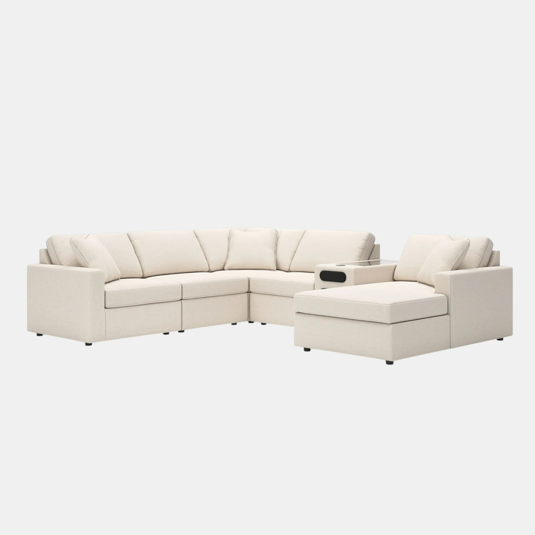 Modmax 6-Piece Fabric Sectional Sofa With Corner Chaise &amp; Audio System Console - Oyster | Signature Design By Ashley