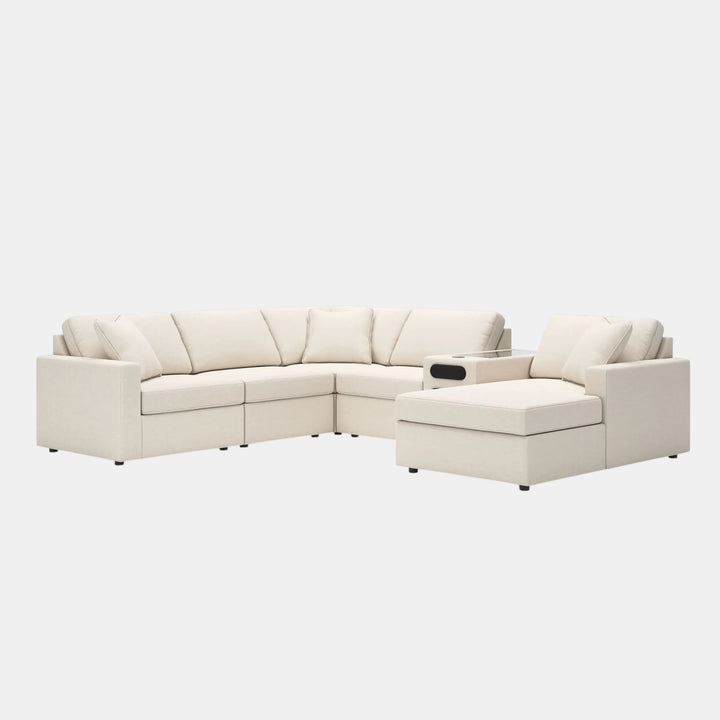Modmax 6-Piece Fabric Sectional Sofa With Corner Chaise &amp; Audio System Console - Oyster | Signature Design By Ashley