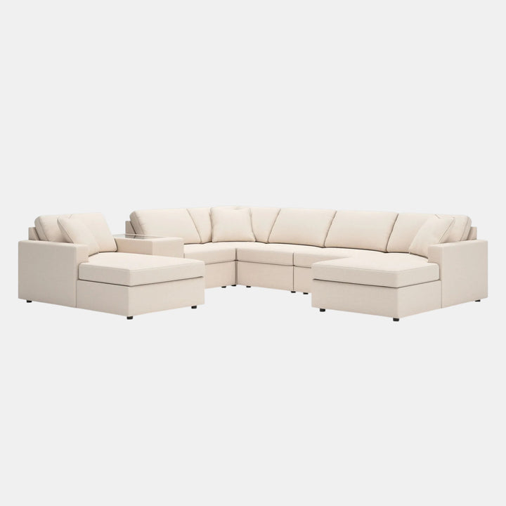 92103S54 Modmax 7-Piece Fabric Sectional Sofa With Dual Chaise &amp; Storage Console - Oyster | Signature Design By Ashley