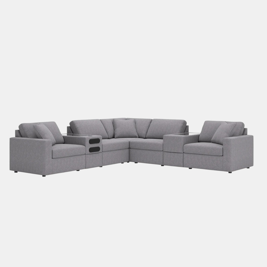 92104S69 Modmax 7-Piece Fabric Sectional Sofa With Storage &amp; Audio System Console - Granite | Signature Design By Ashley