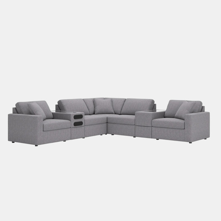 92104S69 Modmax 7-Piece Fabric Sectional Sofa With Storage &amp; Audio System Console - Granite | Signature Design By Ashley
