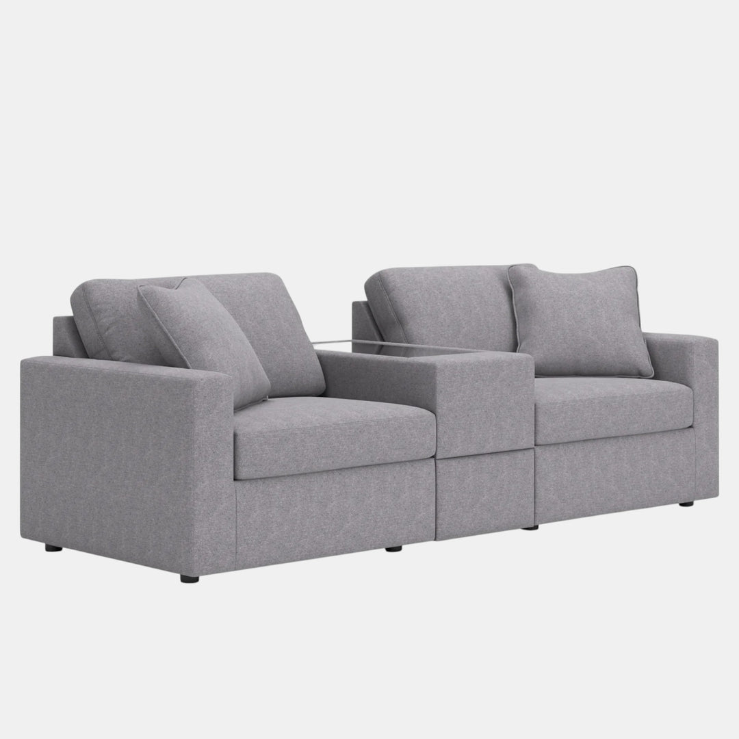 92104S3 Modmax 3-Piece Fabric Modular Loveseat With Storage Console - Granite | Signature Design By Ashley