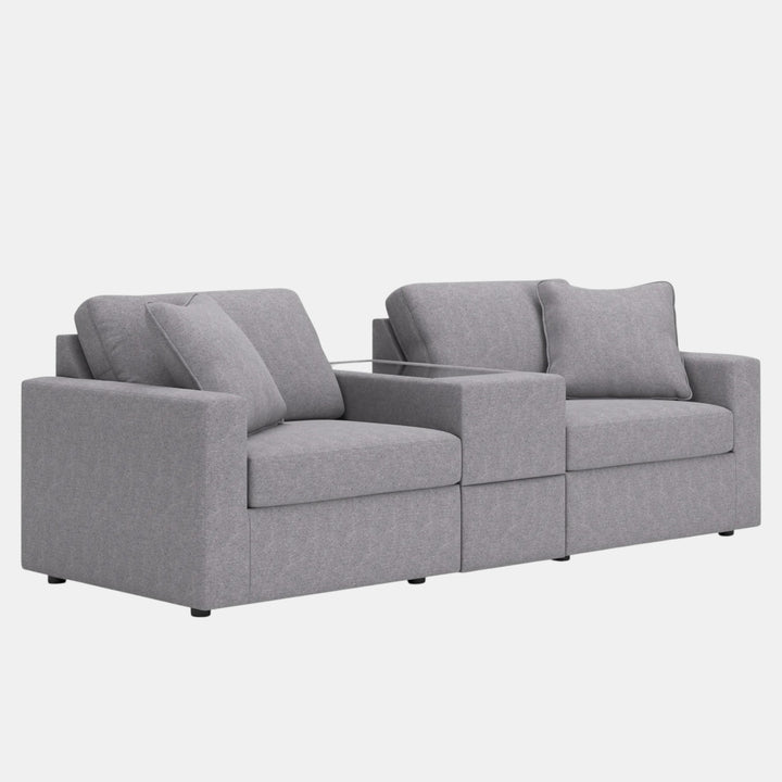 92104S3 Modmax 3-Piece Fabric Modular Loveseat With Storage Console - Granite | Signature Design By Ashley