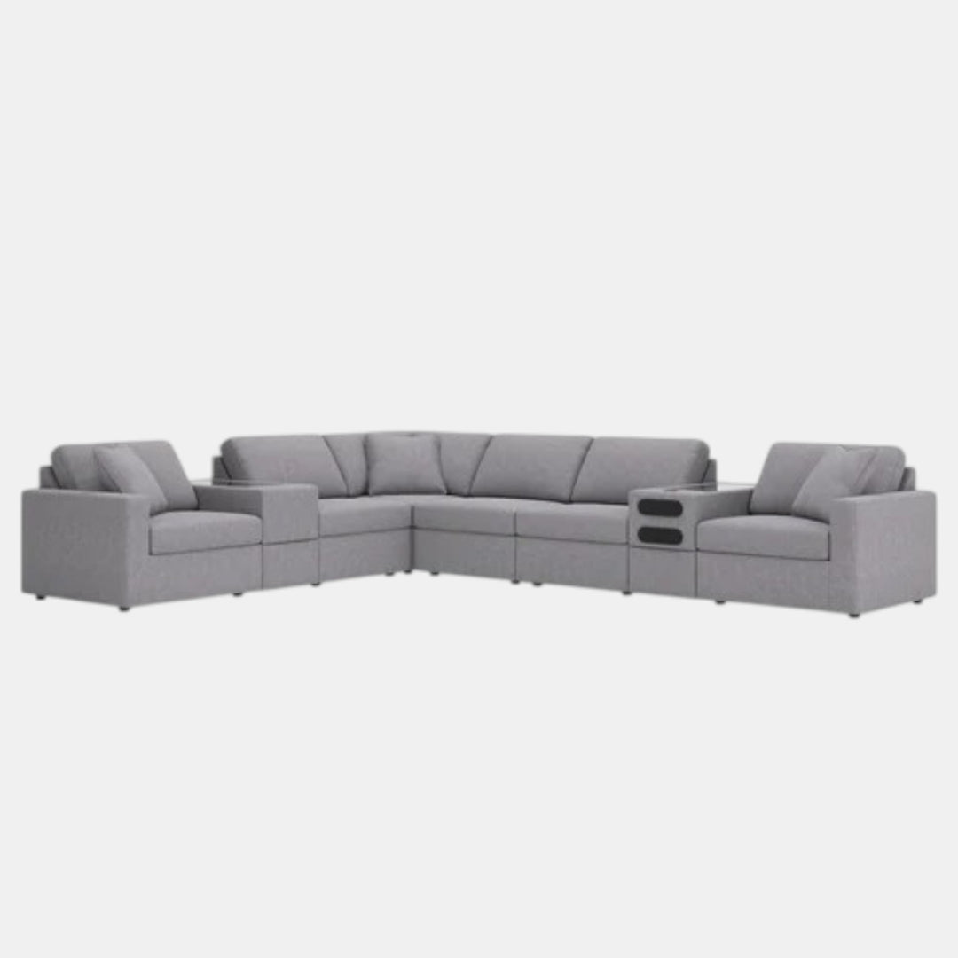 92104S30 Modmax 8-Piece Fabric Sectional Sofa With Storage &amp; Audio System Console - Granite | Signature Design By Ashley