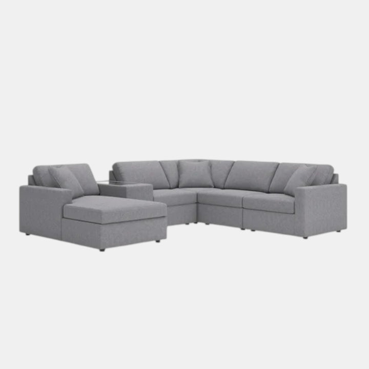 Modmax 6-Piece Fabric Sectional Sofa With Corner Chaise &amp; Storage Console - Granite | Signature Design By Ashley