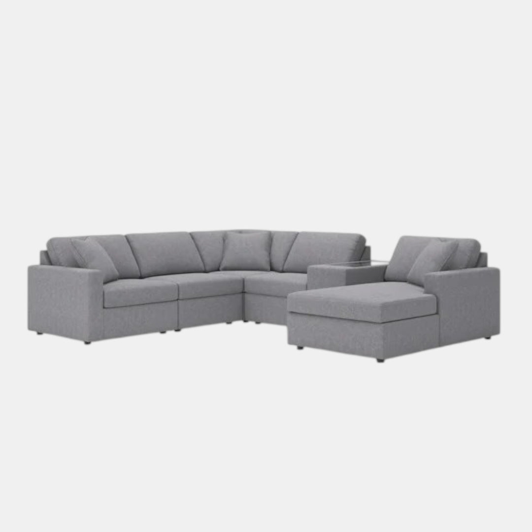 Modmax 6-Piece Fabric Sectional Sofa With Corner Chaise &amp; Storage Console - Granite | Signature Design By Ashley