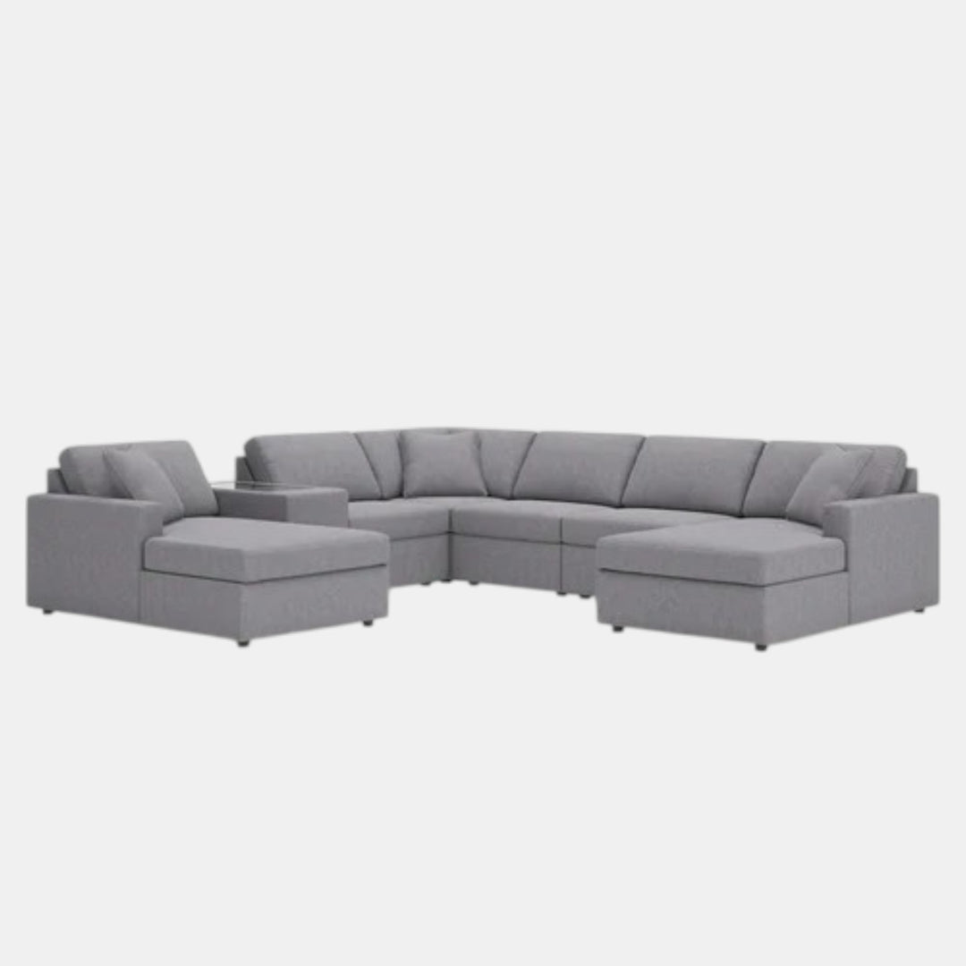 92104S54 Modmax 7-Piece Fabric Sectional Sofa With Dual Chaise &amp; Storage Console - Oyster | Signature Design By Ashley