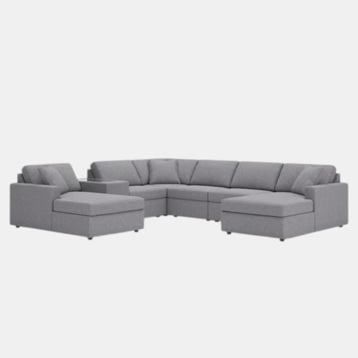 92104S54 Modmax 7-Piece Fabric Sectional Sofa With Dual Chaise &amp; Storage Console - Oyster | Signature Design By Ashley