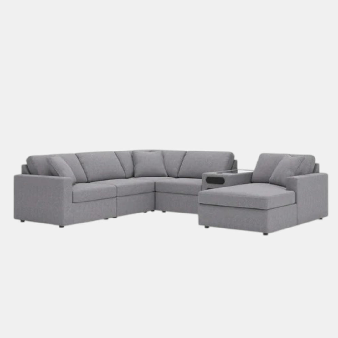 Modmax 6-Piece Fabric Sectional Sofa With Corner Chaise &amp; Audio System Console - Granite | Signature Design By Ashley