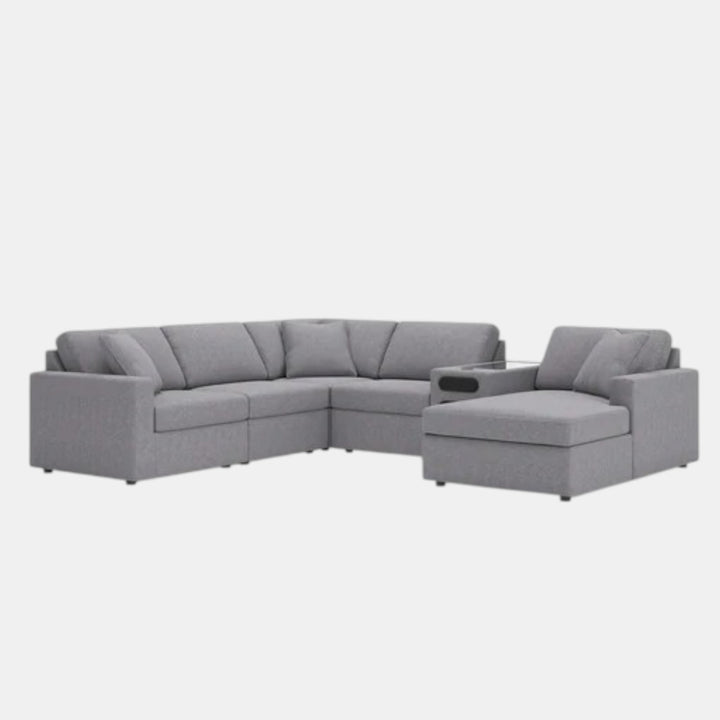 Modmax 6-Piece Fabric Sectional Sofa With Corner Chaise &amp; Audio System Console - Granite | Signature Design By Ashley
