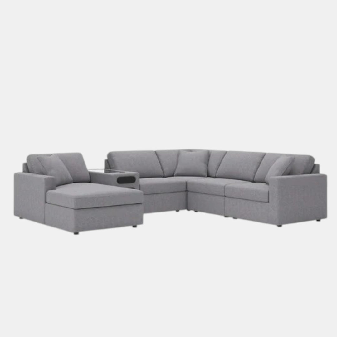 Modmax 6-Piece Fabric Sectional Sofa With Corner Chaise &amp; Audio System Console - Granite | Signature Design By Ashley