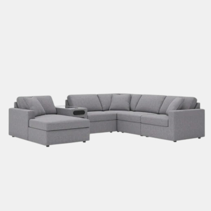 Modmax 6-Piece Fabric Sectional Sofa With Corner Chaise &amp; Audio System Console - Granite | Signature Design By Ashley