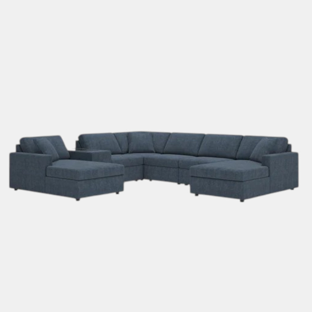 92121S54 Modmax 7-Piece Fabric Sectional Sofa With Dual Chaise &amp; Storage Console - Ink | Signature Design By Ashley