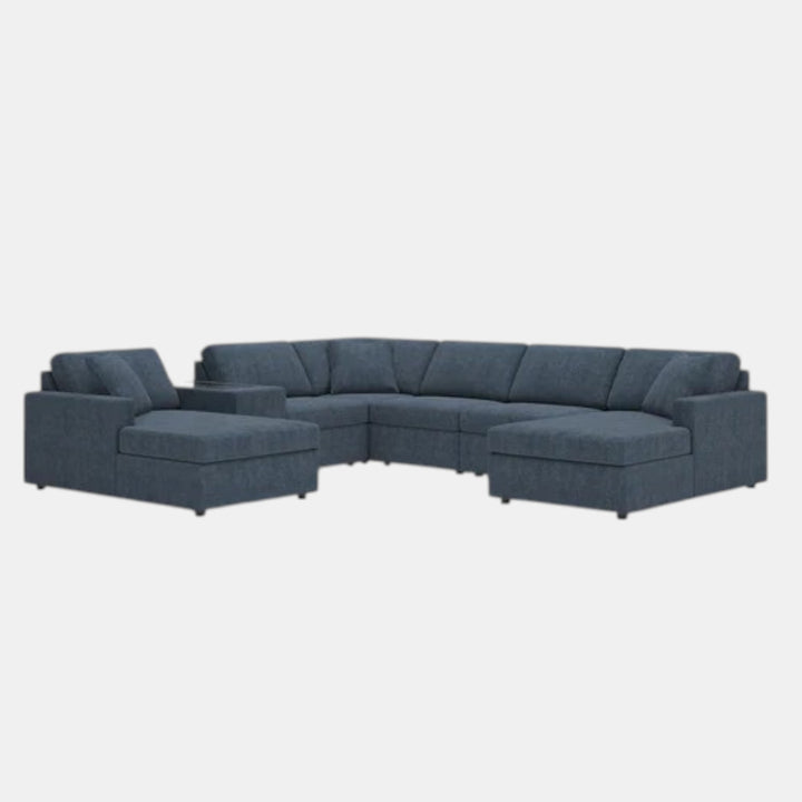 92121S54 Modmax 7-Piece Fabric Sectional Sofa With Dual Chaise &amp; Storage Console - Ink | Signature Design By Ashley