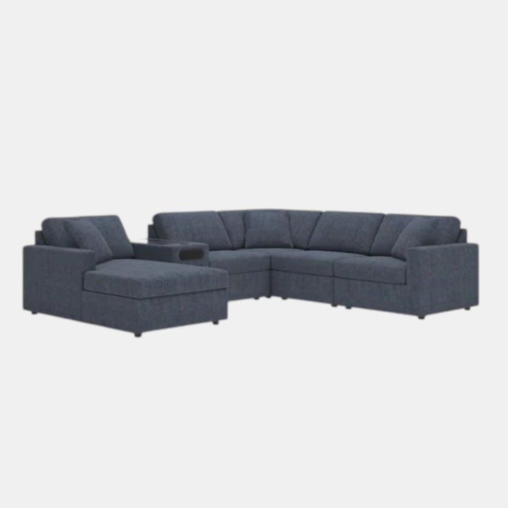 Modmax 6-Piece Fabric Sectional Sofa With Corner Chaise &amp; Audio System Console - Ink | Signature Design By Ashley