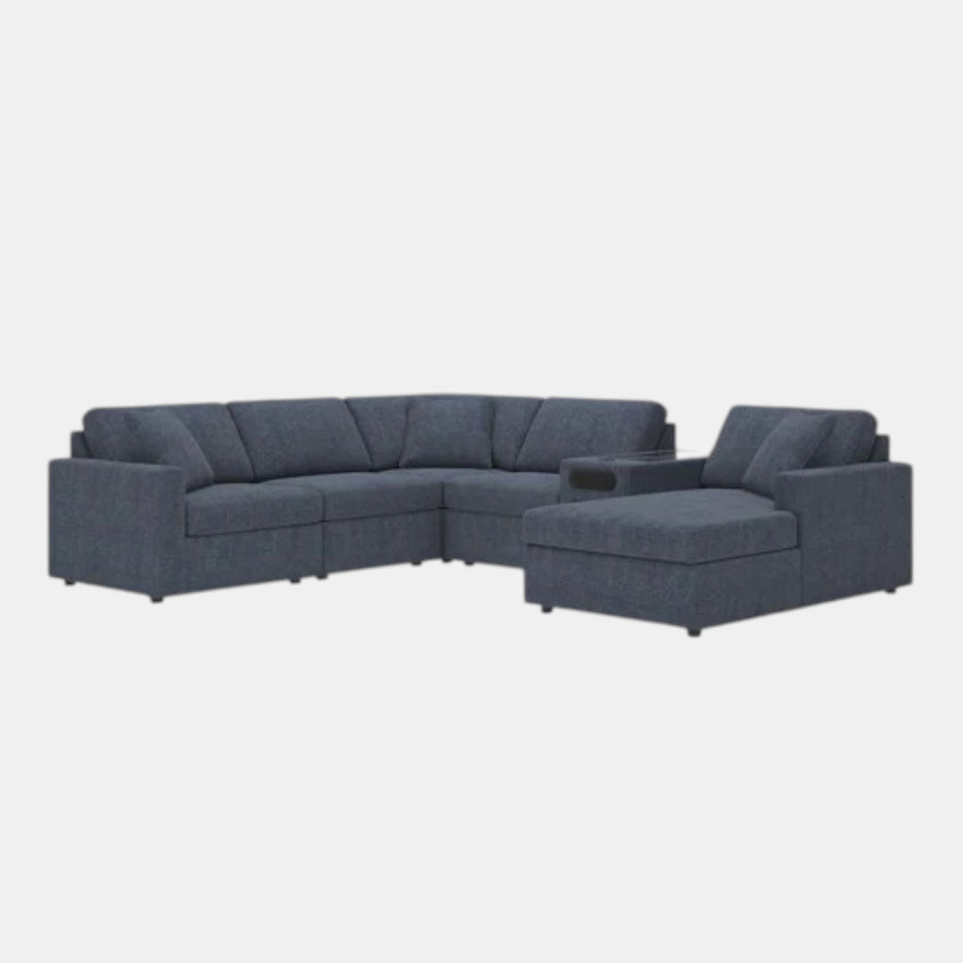 Modmax 6-Piece Fabric Sectional Sofa With Corner Chaise &amp; Audio System Console - Ink | Signature Design By Ashley
